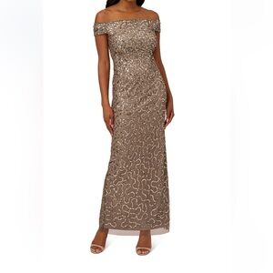 NWT Adriana Papell Elegant Off-Shoulder Sequin Dress - Lead